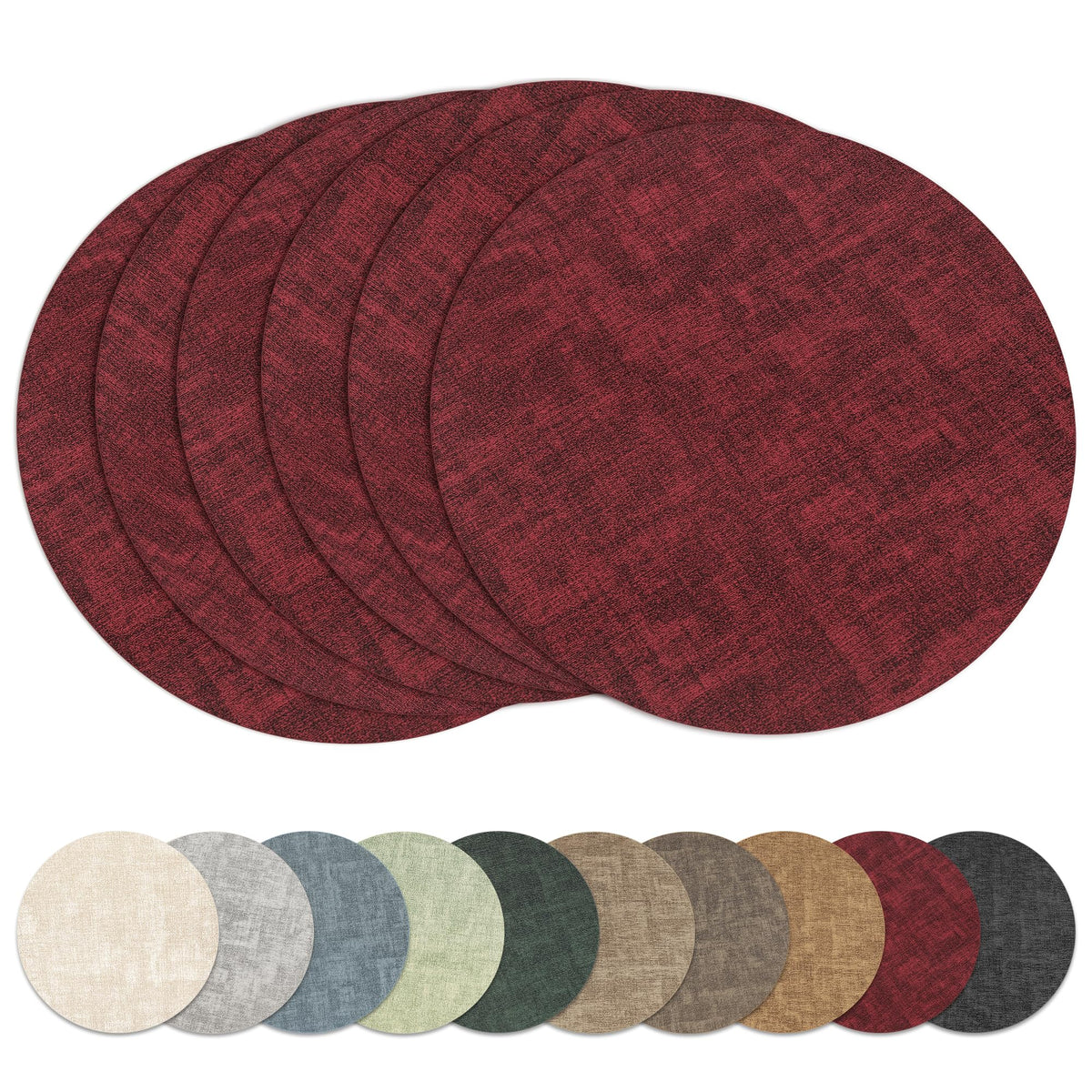 13" Round Placemats Set of 8, Reversible Faux Leather Wipeable Table Mats