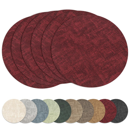 13" Round Placemats Set of 8, Reversible Faux Leather Wipeable Table Mats