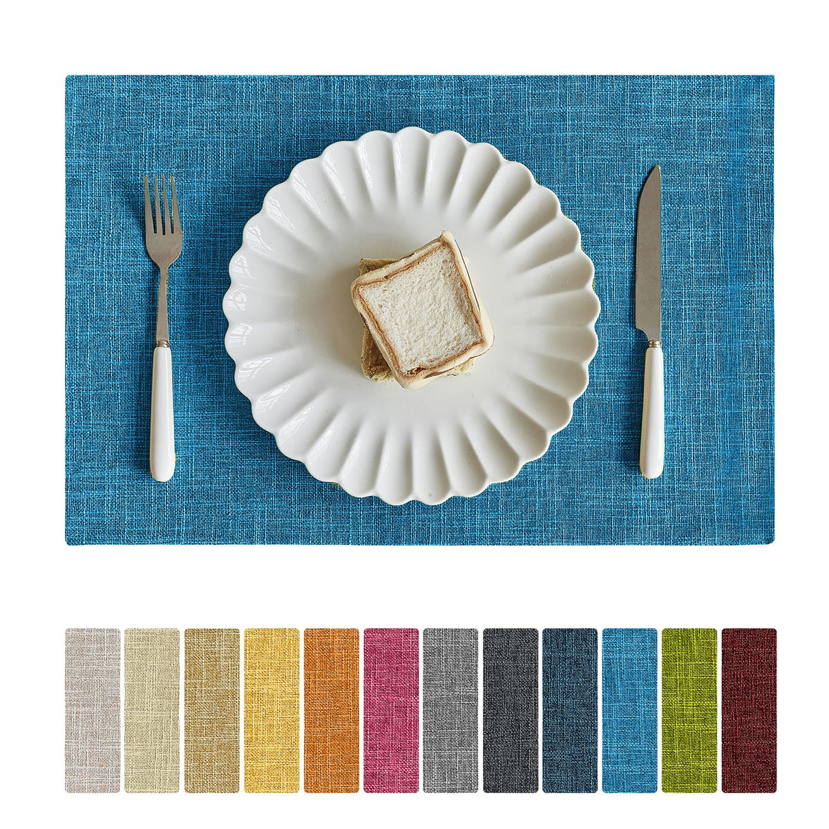 Softalker Faux Linen Cloth Placemats Set of 6-12 x 18 Inch, Navy