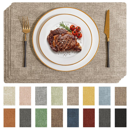 Romanstile Faux Leather Vinyl Placemats Set of 6, Beige