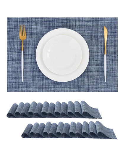 Beige Placemats Set of 6 - Heat-Resistant, Non-Slip Table Mats, Washable Woven Vinyl for Indoor & Outdoor Dining