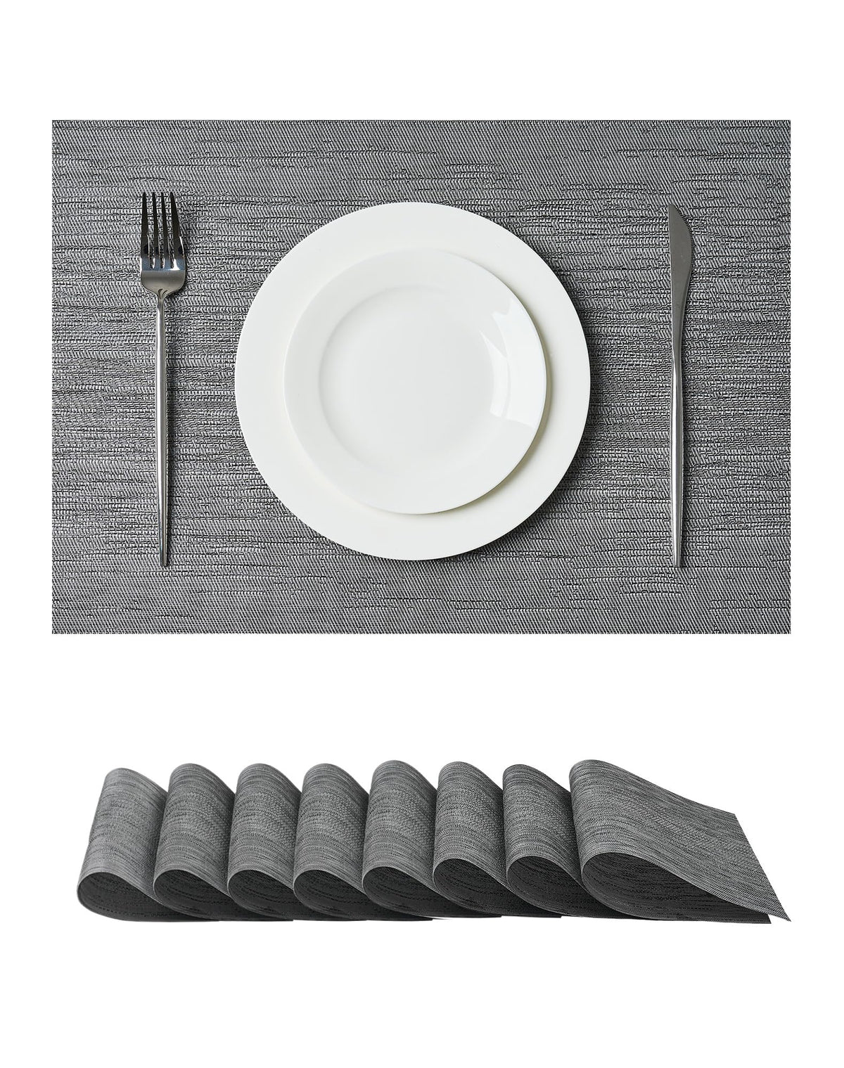 Beige Placemats Set of 6 - Heat-Resistant, Non-Slip Table Mats, Washable Woven Vinyl for Indoor & Outdoor Dining