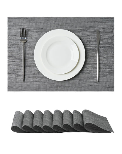 Beige Placemats Set of 6 - Heat-Resistant, Non-Slip Table Mats, Washable Woven Vinyl for Indoor & Outdoor Dining