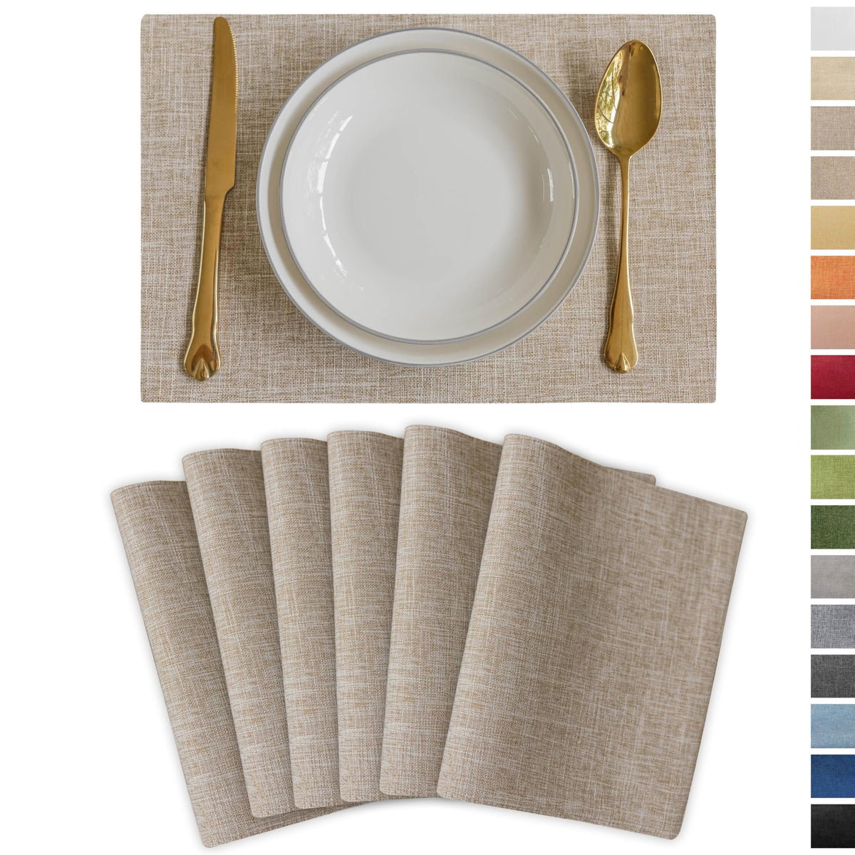 Demetex Green Placemat Set of 4 Washable Linen Textured Place Mats for Dinner Heat Resistant Sage Cloth Placemats Scratch Resistant Plate Mats for Dining Table Kitchen, Green