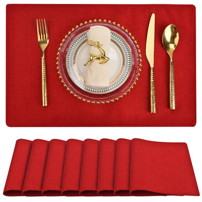 SLKQG Beige Faux Cotton Linen Placemats Set of 6, Heat Resistant Washable Double Layer Cloth Place Mats for Dining Table, Wrinkle Resistant Linen Textured Farmhouse Kitchen Decor（6，Beige）