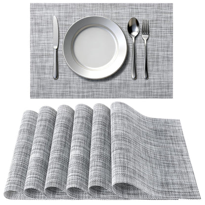 Timeet Placemats Set of 6, Heat Resistant Non-Slip Place Mats for Dining Table, Durable Washable PVC Vinyl Woven Table Mats, Resistant Kitchen Placemats Easy to Clean(Beige & Gray
