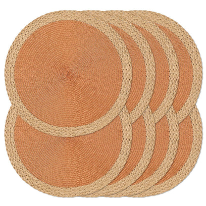 Round Placemats Set of 6, Woven Table Mats, Thin Edge, Green