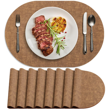 Faux Leather Oval Placemats Set of 6, Beige