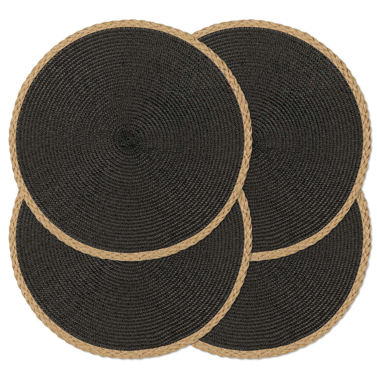 Round Placemats Set of 6, Woven Table Mats, Thin Edge, Green