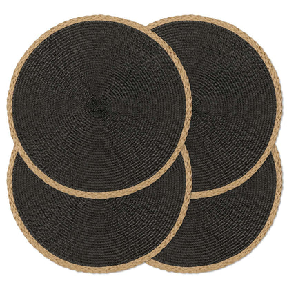 Round Placemats Set of 6, Woven Table Mats, Thin Edge, Green