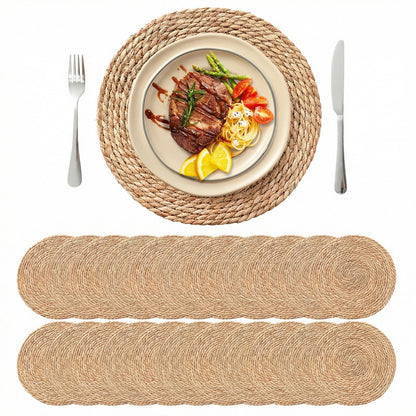13.8'' Round Woven Placemats Set of 12, Boho Wicker Chargers, Terrekraft