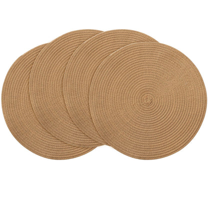 Floroom 15 Inch Round Braided Placemats Set of 4, Washable Heat Resistant Cotton Polyester Circle Place Mats for Kitchen Dining Table - Black