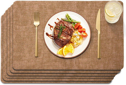 Maxpearl Faux Leather Placemats Set of 6, Easy to Clean, Brown