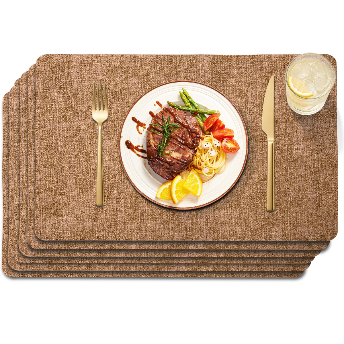 Maxpearl Faux Leather Placemats Set of 6, Easy to Clean, Brown