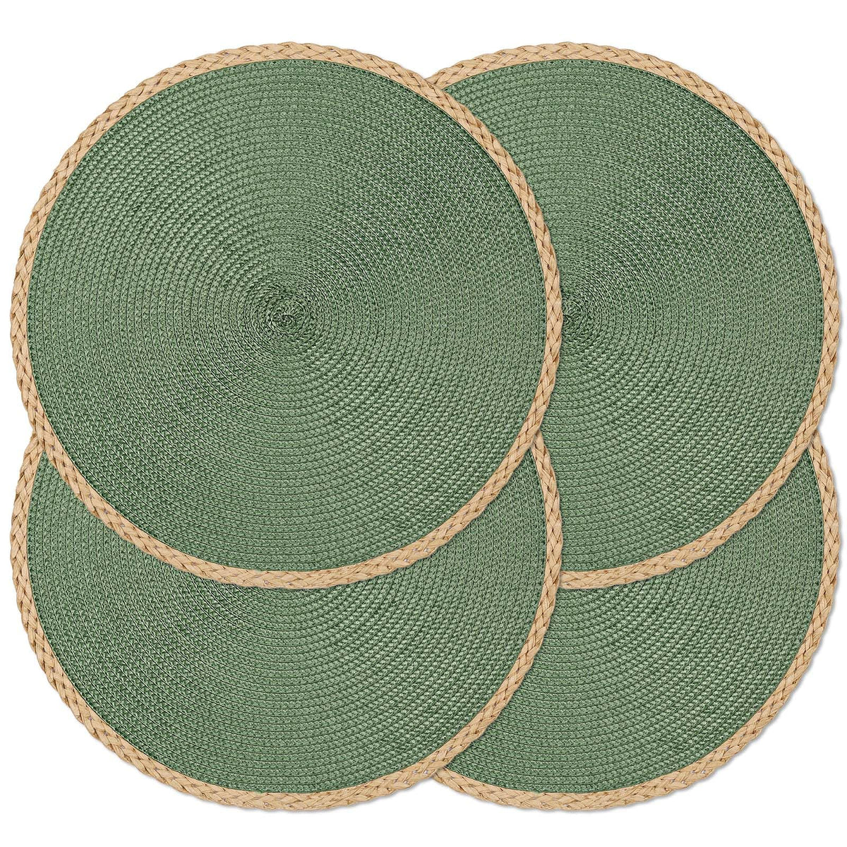Round Placemats Set of 6, Woven Table Mats, Thin Edge, Green