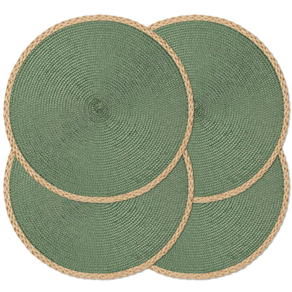 Round Placemats Set of 6, Woven Table Mats, Thin Edge, Green