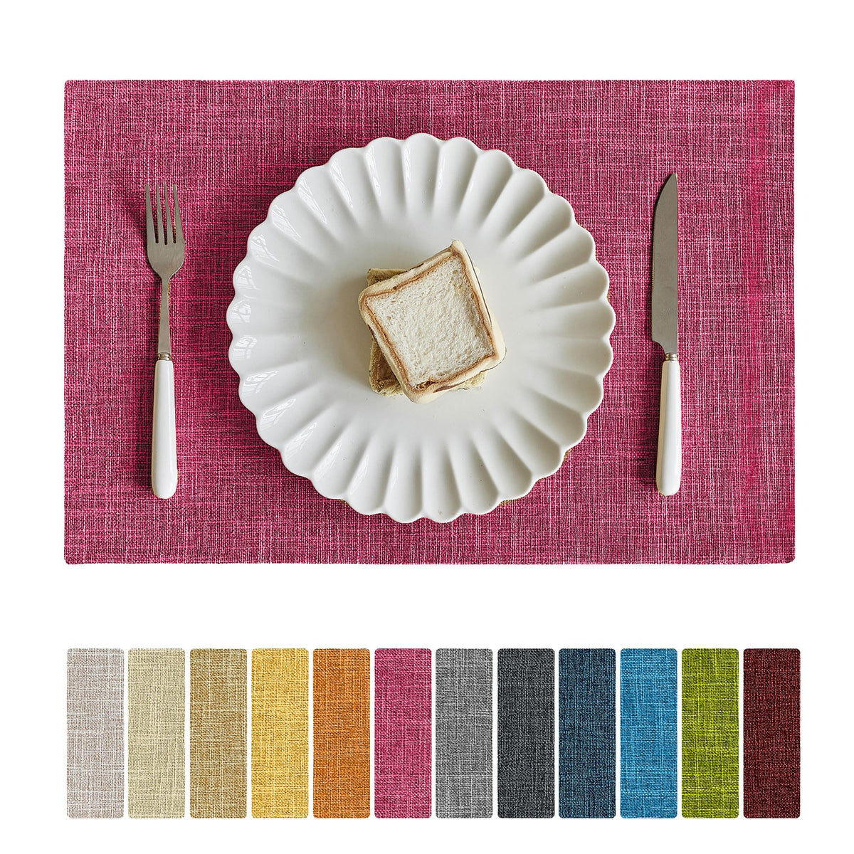 Softalker Faux Linen Cloth Placemats Set of 6-12 x 18 Inch, Navy