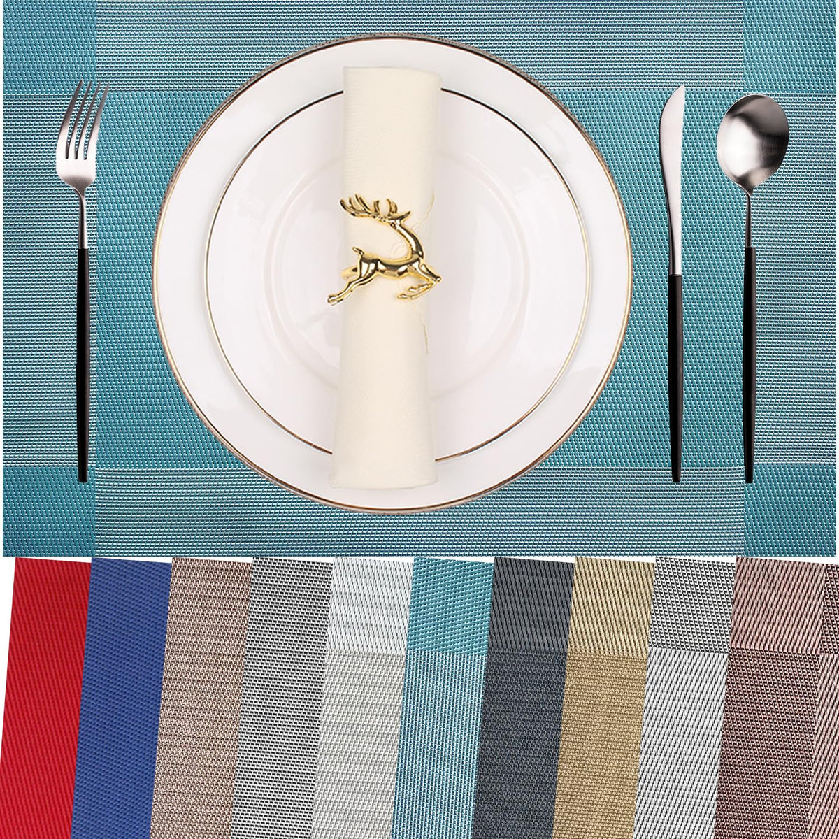 Vinyl Placemats Heat-Resistant Table Mats Washable Easy Clean Plastic Placemats for Dining Table Set of 4 (Red)