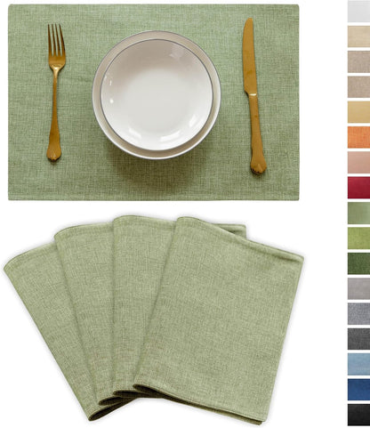 Demetex Green Placemat Set of 4 Washable Linen Textured Place Mats for Dinner Heat Resistant Sage Cloth Placemats Scratch Resistant Plate Mats for Dining Table Kitchen, Green