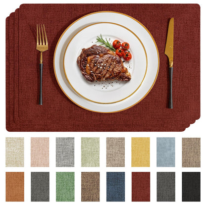 Romanstile Faux Leather Vinyl Placemats Set of 6, Beige