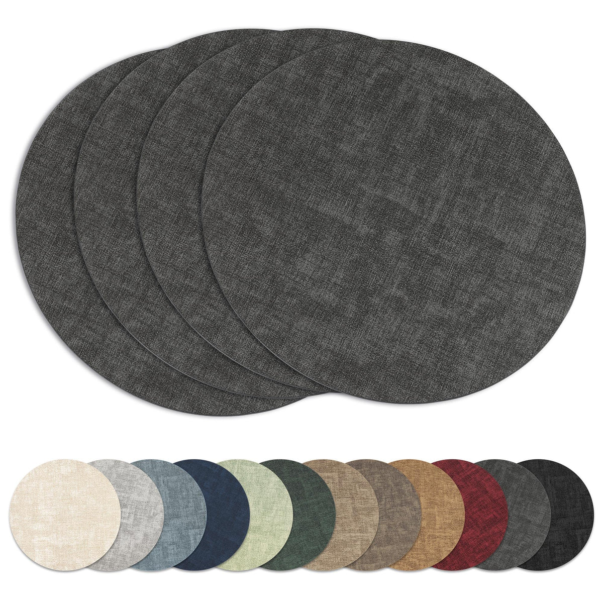 13" Round Placemats Set of 8, Reversible Faux Leather Wipeable Table Mats