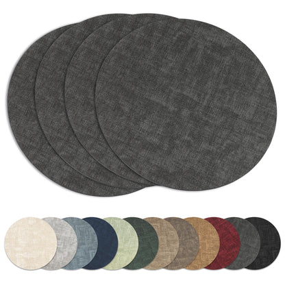 13" Round Placemats Set of 8, Reversible Faux Leather Wipeable Table Mats