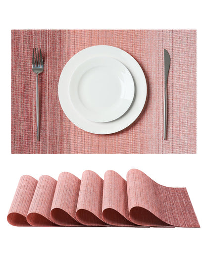 Beige Placemats Set of 8 - Heat-Resistant, Non-Slip Table Mats, Washable Woven Vinyl for Indoor & Outdoor Dining