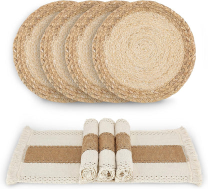 Placemats Set of 4 with 4 PCs Round Placemats and 4 PCs Table Mats