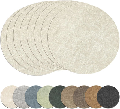 13" Round Placemats Set of 8, Reversible Faux Leather Wipeable Table Mats
