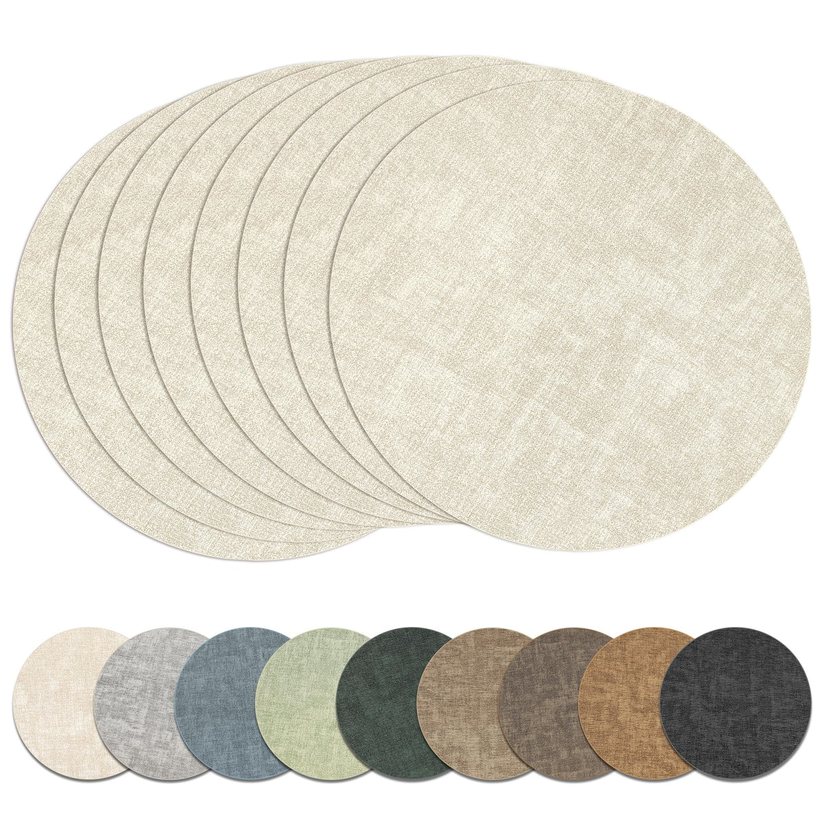 13" Round Placemats Set of 8, Reversible Faux Leather Wipeable Table Mats