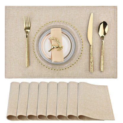 SLKQG Beige Faux Cotton Linen Placemats Set of 6, Heat Resistant Washable Double Layer Cloth Place Mats for Dining Table, Wrinkle Resistant Linen Textured Farmhouse Kitchen Decor（6，Beige）