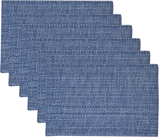 Sweet Home Collection 100% Cotton Placemats for Dining Room Rectangle Two Tone Woven Fabric 13" x 19" Soft Durable Table Mat Set, Set of 6, Dark Blue