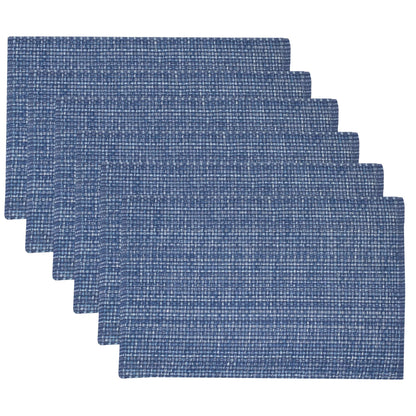 Sweet Home Collection 100% Cotton Placemats for Dining Room Rectangle Two Tone Woven Fabric 13" x 19" Soft Durable Table Mat Set, Set of 6, Dark Blue