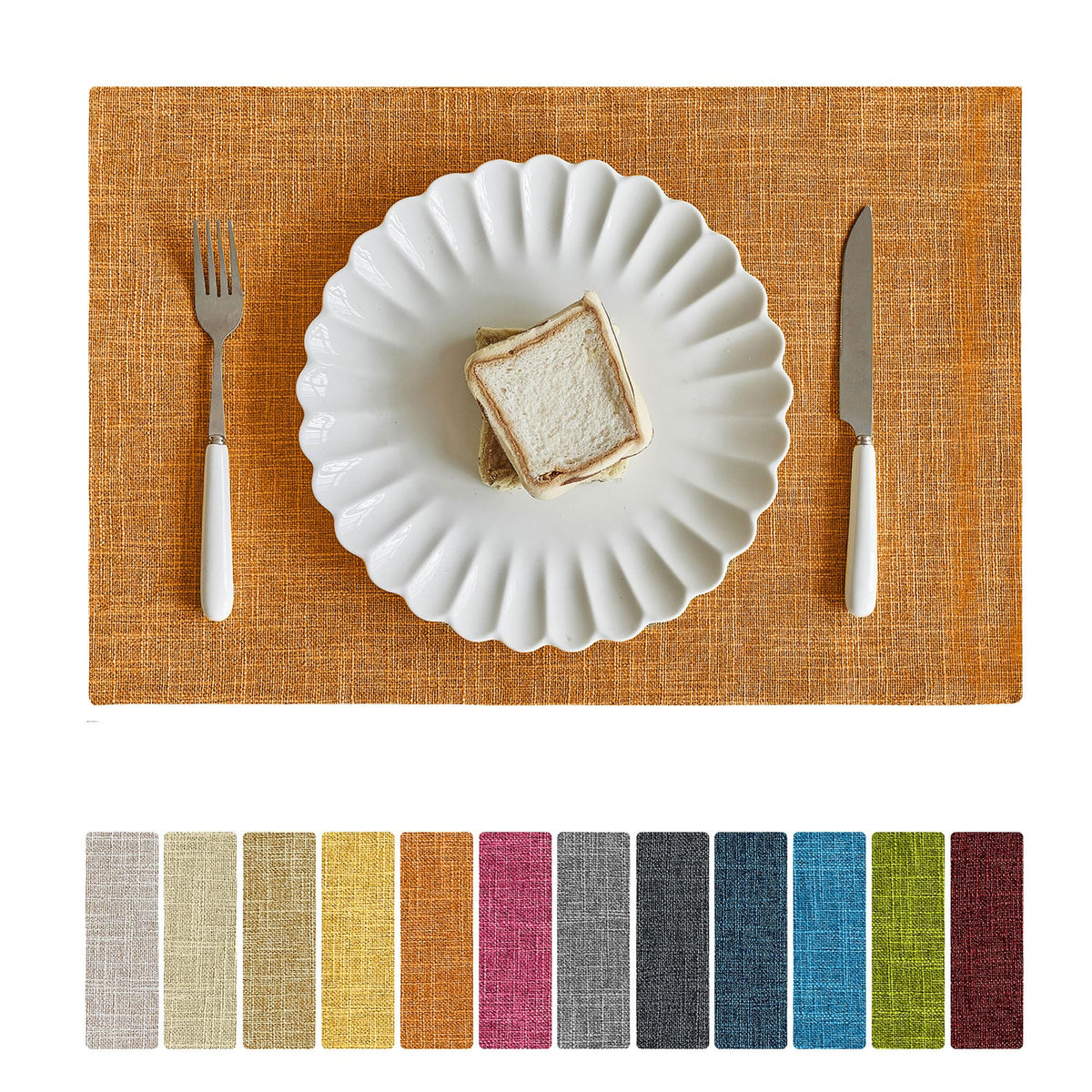 Softalker Faux Linen Cloth Placemats Set of 6-12 x 18 Inch, Navy