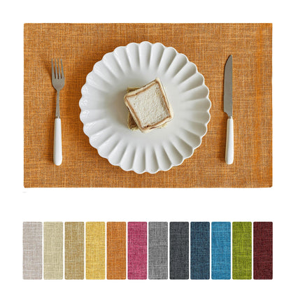 Softalker Faux Linen Cloth Placemats Set of 6-12 x 18 Inch, Navy
