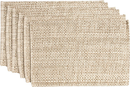 Sweet Home Collection 100% Cotton Placemats for Dining Room Rectangle Two Tone Woven Fabric 13" x 19" Soft Durable Table Mat Set, Set of 6, Eggshell