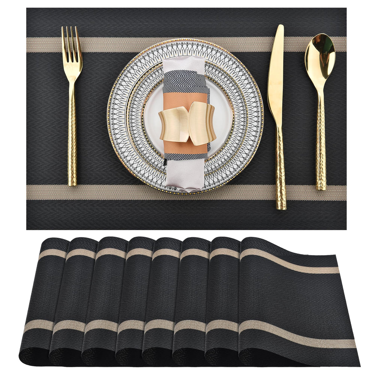 SLKQG Navy Blue Placemats Set of 4 - Easy Clean Washable Vinyl Placemats - Wipeable Heat Resistant Table Mats for Dining Table - 17x12 Inch (Navy Blue, 4)