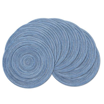 SHACOS Round Braided Placemats Set of 4 Dining Table Placemats 15 inch Circle Place Mats Easy to Clean Table Mats Indoor Outdoor, Blue Gray