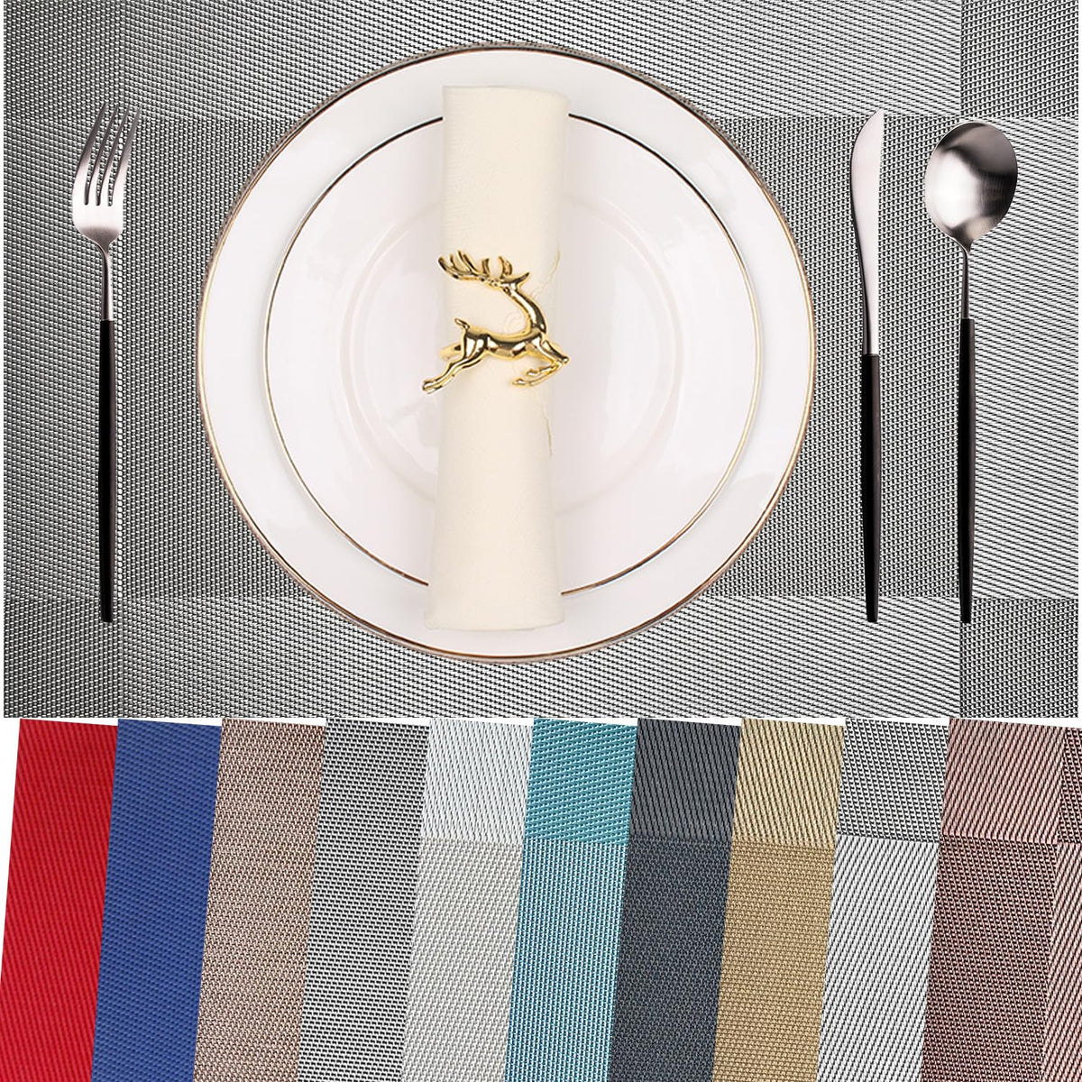 Vinyl Placemats Heat-Resistant Table Mats Washable Easy Clean Plastic Placemats for Dining Table Set of 4 (Red)