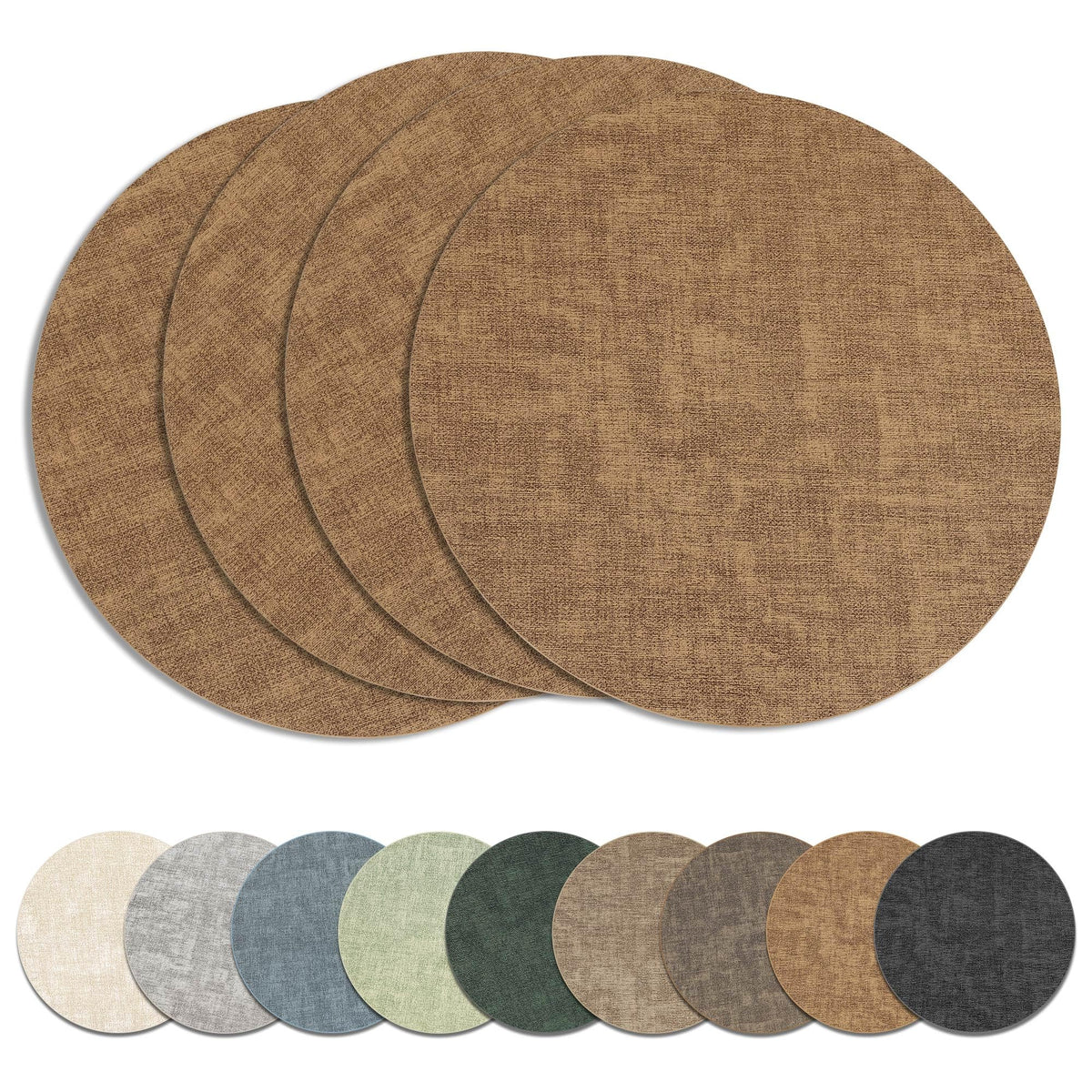 13" Round Placemats Set of 8, Reversible Faux Leather Wipeable Table Mats