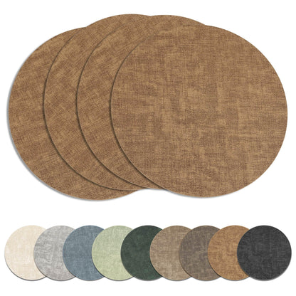 13" Round Placemats Set of 8, Reversible Faux Leather Wipeable Table Mats