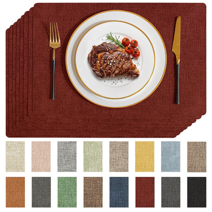 Romanstile Faux Leather Vinyl Placemats Set of 6, Beige