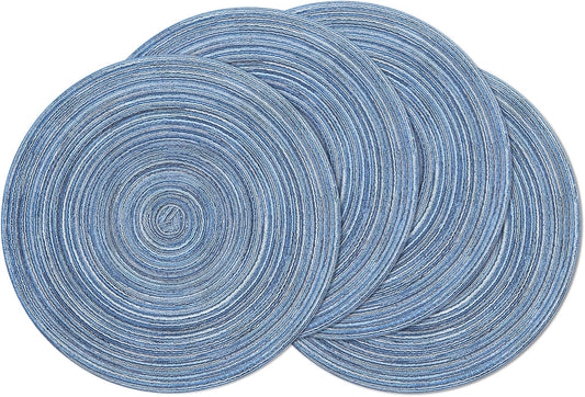 SHACOS Round Braided Placemats Set of 4 Dining Table Placemats 15 inch Circle Place Mats Easy to Clean Table Mats Indoor Outdoor, Blue Gray