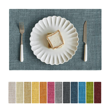 Softalker Faux Linen Cloth Placemats Set of 6-12 x 18 Inch, Navy