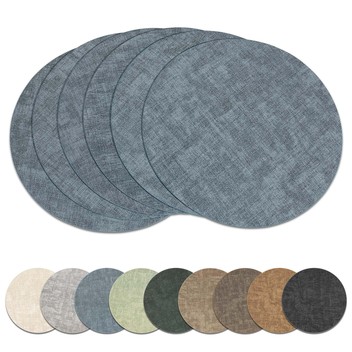 13" Round Placemats Set of 8, Reversible Faux Leather Wipeable Table Mats