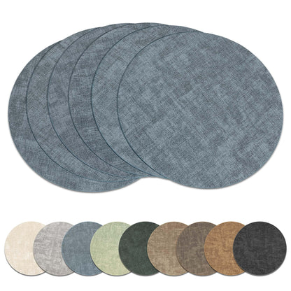13" Round Placemats Set of 8, Reversible Faux Leather Wipeable Table Mats