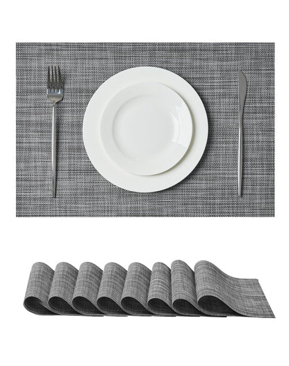 Beige Placemats Set of 8 - Heat-Resistant, Non-Slip Table Mats, Washable Woven Vinyl for Indoor & Outdoor Dining