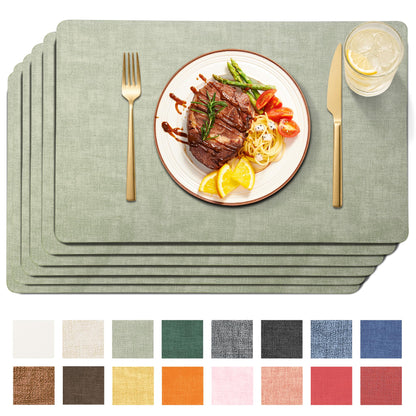 Maxpearl Faux Leather Placemats Set of 6 - Waterproof - Wipe Clean - Heat Resistant - Anti Slip Dining Table Place Mats, Suitable for Indoor & Outdoor Use, 17’’x12’’, Ivory White