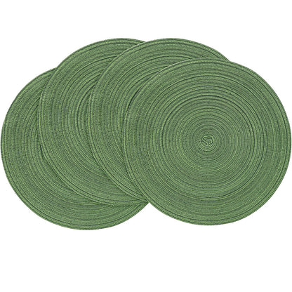 Floroom 15 Inch Round Braided Placemats Set of 4, Washable Heat Resistant Cotton Polyester Circle Place Mats for Kitchen Dining Table - Black
