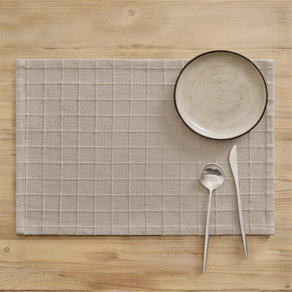 ZeeMart Artisanal Grid Decorative Linen Placemats Set of 6, Neutral Beige
